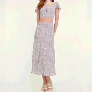 Floral Print Slip Midi Skirt and Top Set